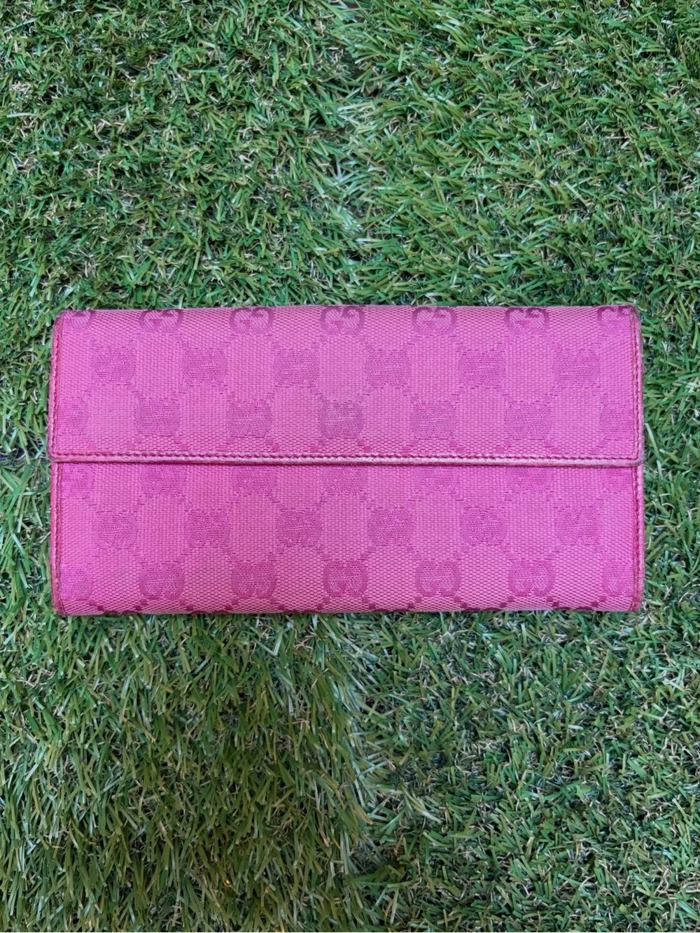 Vintage Gucci Horsebit Monogram Pink Long Wallet